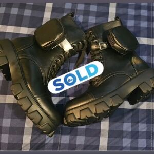 Black Combat Boots with Pockets
